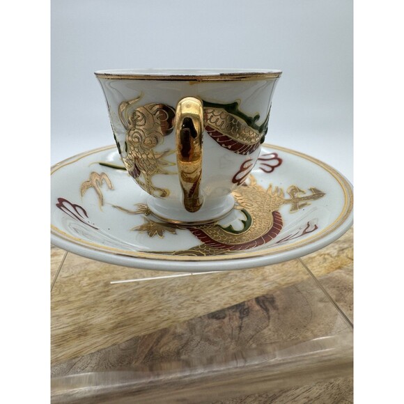 Sunray Kutani Teacup & Saucer Dragonware Moriage Dragon Gold Japan Handpainted - Picture 3 of 11
